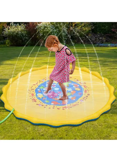 Outdoor Lawn Beach Mat Inflatable Water Spray Kids Sprinkler Play Pad 170cm - Yellow