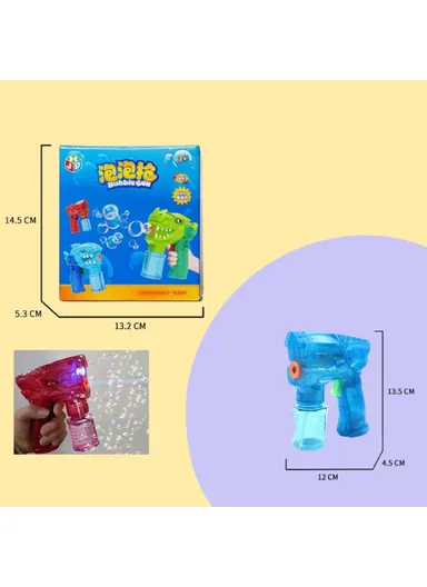 Space Cartoon Electric Bubble Gun, Kids Toy Soap Bubbles Generator with Light - Transparent Blue