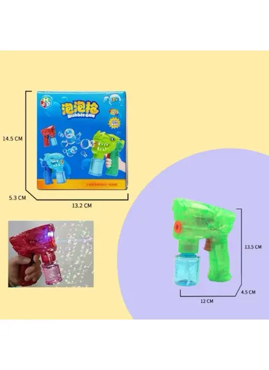 Space Cartoon Electric Bubble Gun, Kids Toy Soap Bubbles Generator with Light - Transparent Green
