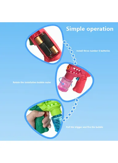 Shark Cartoon Electric Bubble Gun, Kids Toy Soap Bubbles Generator with Light - Red