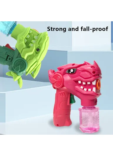 Dinosaur Cartoon Electric Bubble Gun, Kids Toy Soap Bubbles Generator with Light - Red