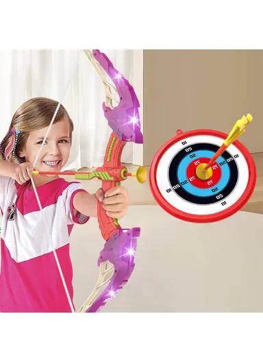 Bow and Arrow Toy LED Light Up Archery Toys with Suction Cups Arrows Outdoor Indoor Shooting Games Toys DF760DF759B - White / Purple