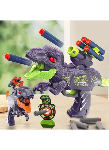 Double Launcher EVA Bullet Cartoon Dinosaur Shooting Gun Toy for Children 0206 - Orange