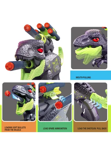 Double Launcher EVA Bullet Cartoon Dinosaur Shooting Gun Toy for Children 0206 - Orange