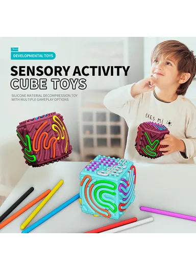 Educational 3D Multifaceted Sensory Cube Toy for Children Stress Relief Focus Training (CE / CPC / EN71 / ASTM Certified) - Blue