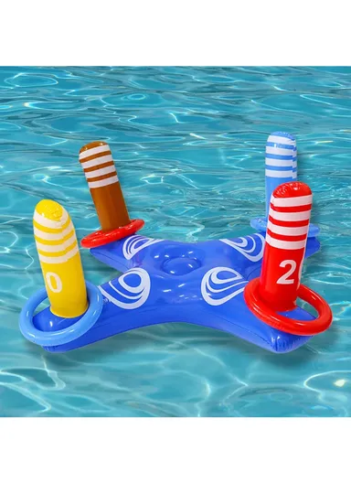 Summer Inflatable PVC Ring Toss Game Set Pool Toy Cross-Shaped Base with 4 Rings for Kids