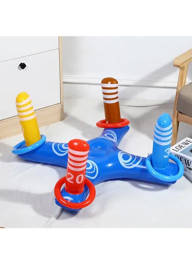 Summer Inflatable PVC Ring Toss Game Set Pool Toy Cross-Shaped Base with 4 Rings for Kids