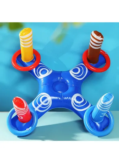 Summer Inflatable PVC Ring Toss Game Set Pool Toy Cross-Shaped Base with 4 Rings for Kids