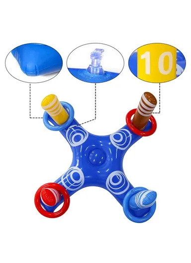 Summer Inflatable PVC Ring Toss Game Set Pool Toy Cross-Shaped Base with 4 Rings for Kids
