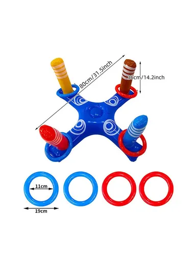 Summer Inflatable PVC Ring Toss Game Set Pool Toy Cross-Shaped Base with 4 Rings for Kids