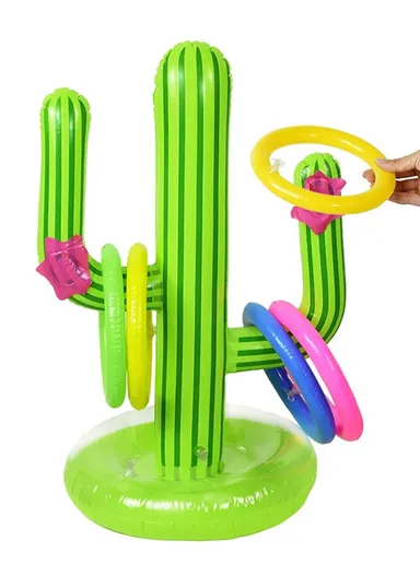 Summer Inflatable PVC Throwing Game Set Cactus Ring Toss Toy with 4 Rings Pool Party Family Fun