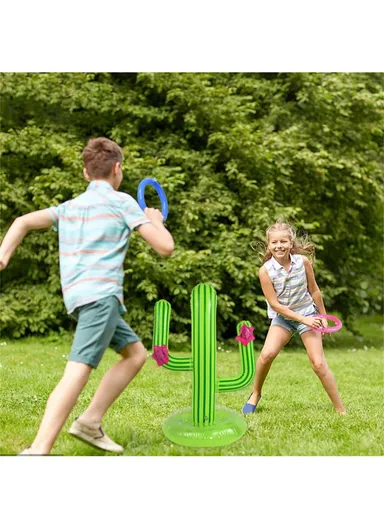 Summer Inflatable PVC Throwing Game Set Cactus Ring Toss Toy with 4 Rings Pool Party Family Fun