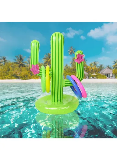 Summer Inflatable PVC Throwing Game Set Cactus Ring Toss Toy with 4 Rings Pool Party Family Fun