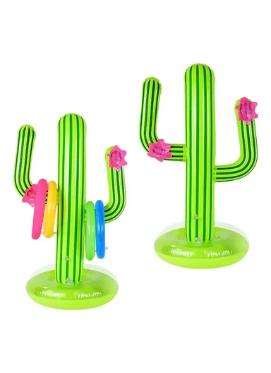 Summer Inflatable PVC Throwing Game Set Cactus Ring Toss Toy with 4 Rings Pool Party Family Fun
