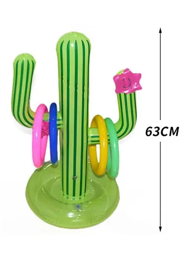Summer Inflatable PVC Throwing Game Set Cactus Ring Toss Toy with 4 Rings Pool Party Family Fun