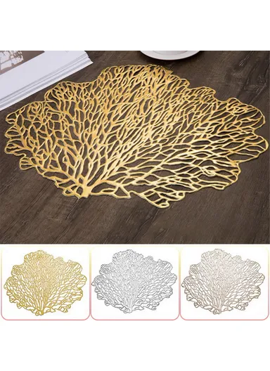 PVC Tree-shaped Hollow Placemat Kitchen Dining Table Mat Heat Resistant Anti-scalding Pad Coaster - Champagne Gold