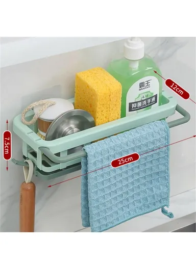 Kitchen Sink Bathroom Storage Shelf Punch Free Retractable Rod Rag Shampoo Storage Rack - Green