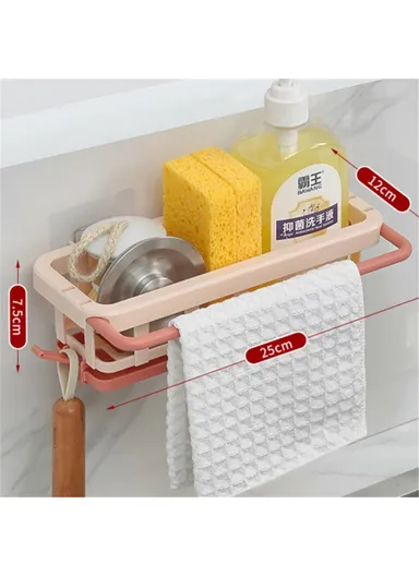 Kitchen Sink Bathroom Storage Shelf Punch Free Retractable Rod Rag Shampoo Storage Rack - Pink