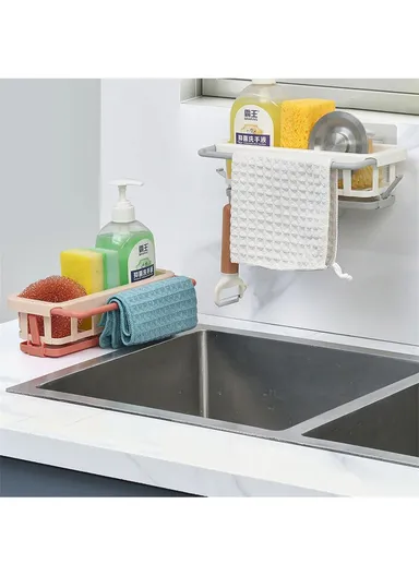 Kitchen Sink Bathroom Storage Shelf Punch Free Retractable Rod Rag Shampoo Storage Rack - Pink