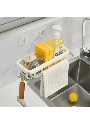 Kitchen Sink Bathroom Storage Shelf Punch Free Retractable Rod Rag Shampoo Storage Rack - Pink