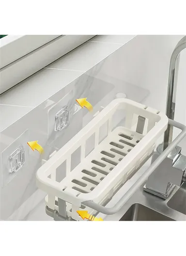 Kitchen Sink Bathroom Storage Shelf Punch Free Retractable Rod Rag Shampoo Storage Rack - Pink