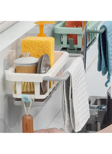 Kitchen Sink Bathroom Storage Shelf Punch Free Retractable Rod Rag Shampoo Storage Rack - Pink