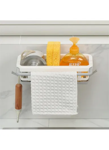 Kitchen Sink Bathroom Storage Shelf Punch Free Retractable Rod Rag Shampoo Storage Rack - Pink