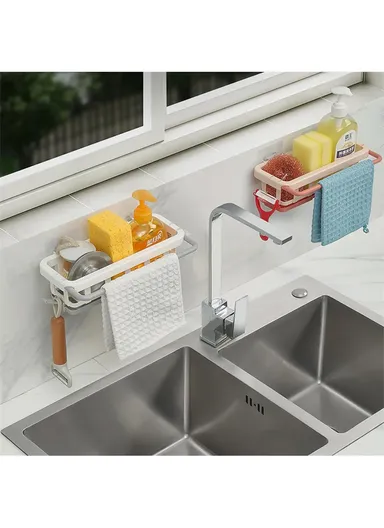 Kitchen Sink Bathroom Storage Shelf Punch Free Retractable Rod Rag Shampoo Storage Rack - Pink