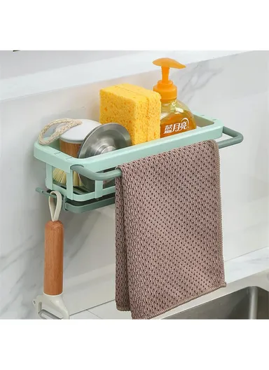 Kitchen Sink Bathroom Storage Shelf Punch Free Retractable Rod Rag Shampoo Storage Rack - Pink