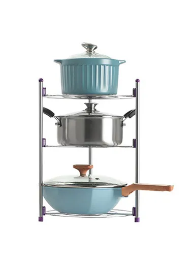Three Layers Kitchen Pot Rack Space Saving Carbon Steel Organizer Shelf for Woks / Saucepans / Frying Pans