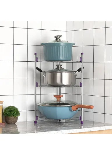 Three Layers Kitchen Pot Rack Space Saving Carbon Steel Organizer Shelf for Woks / Saucepans / Frying Pans