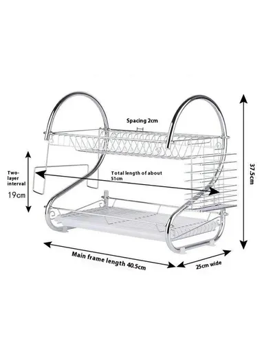 Kitchen Bowl Plate Organizer Stainless Steel 2-Tier S-Shaped Dish Drying Rack with Chopsticks Holder - Cutting Board Rack