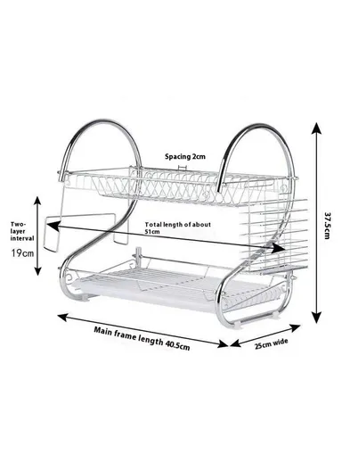 Kitchen Bowl Plate Organizer Stainless Steel 2-Tier S-Shaped Dish Drying Rack with Chopsticks Holder - Cup Holder