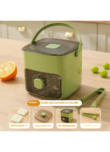 48 Grid Ice Block Tray with Easy Release Button Large Capacity Ice Maker Box for Home / Party Use - Matcha Green