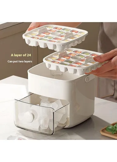 48 Grid Ice Block Tray with Easy Release Button Large Capacity Ice Maker Box for Home &amp; Party Use - White