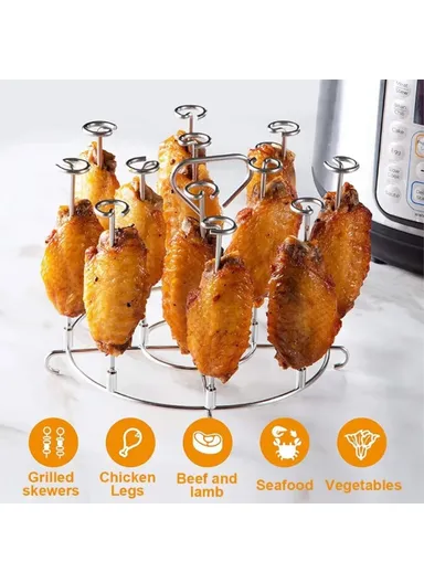 304 Stainless Steel Oven Rack Air Fryer Accessory Vertical Grill Microwave Barbecue Skewer Stand (No FDA)