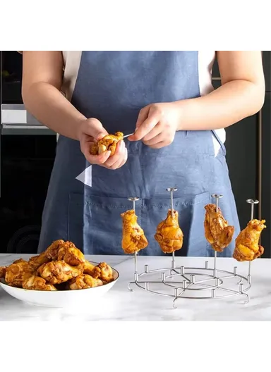 304 Stainless Steel Oven Rack Air Fryer Accessory Vertical Grill Microwave Barbecue Skewer Stand (No FDA)