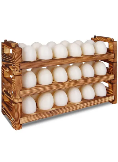 3 Tiers Wooden Egg Holder Shelf Stackable Storage Rack Kitchen Countertop Display Stand