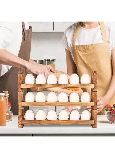 3 Tiers Wooden Egg Holder Shelf Stackable Storage Rack Kitchen Countertop Display Stand