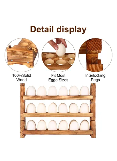 3 Tiers Wooden Egg Holder Shelf Stackable Storage Rack Kitchen Countertop Display Stand