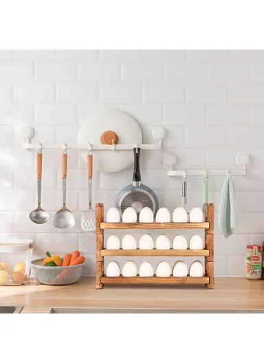 3 Tiers Wooden Egg Holder Shelf Stackable Storage Rack Kitchen Countertop Display Stand