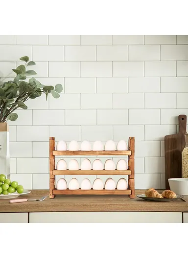 3 Tiers Wooden Egg Holder Shelf Stackable Storage Rack Kitchen Countertop Display Stand