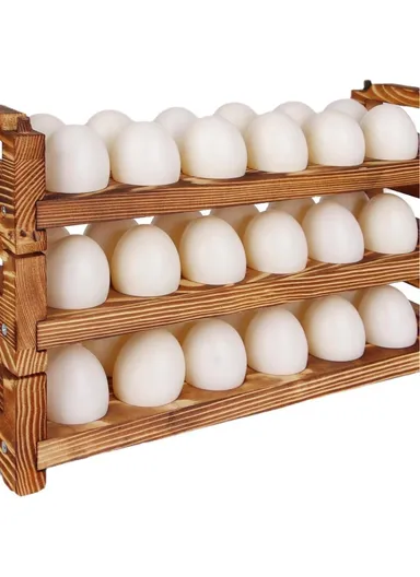 3 Tiers Wooden Egg Holder Shelf Stackable Storage Rack Kitchen Countertop Display Stand