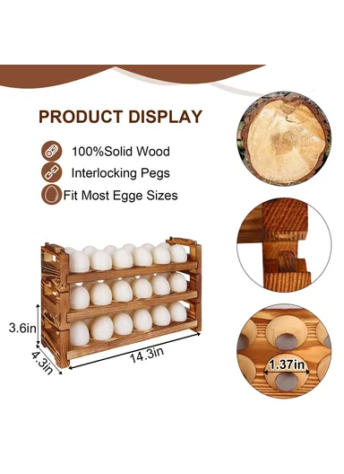 3 Tiers Wooden Egg Holder Shelf Stackable Storage Rack Kitchen Countertop Display Stand