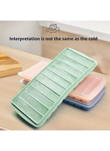10 Grids Long Strip Silicone Ice Cube Tray with Lid Kitchen Baking Finger Biscuit Mold (BPA Free, No FDA Certificate) - Light Grey