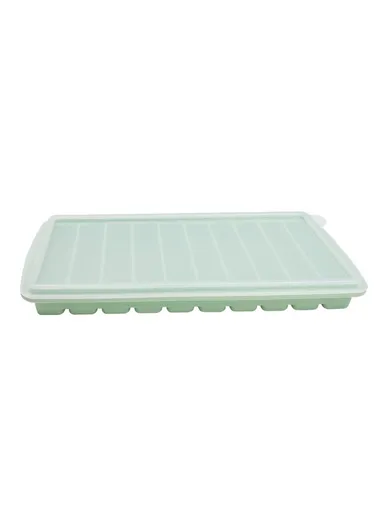 10 Grids Long Strip Silicone Ice Cube Tray with Lid Kitchen Baking Finger Biscuit Mold (BPA Free, No FDA Certificate) - Green