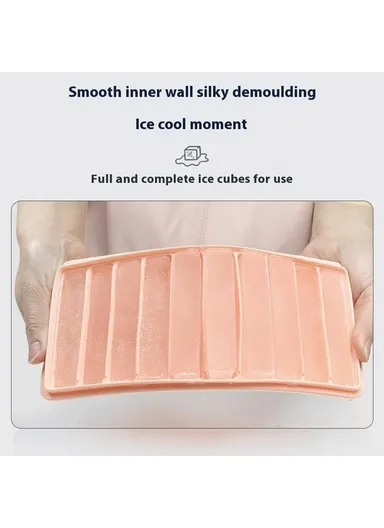 10 Grids Long Strip Silicone Ice Cube Tray with Lid Kitchen Baking Finger Biscuit Mold (BPA Free, No FDA Certificate) - Pink