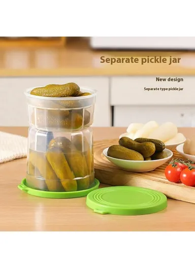 Hourglass Pickle Jar Dry Wet Separation Airtight Fridge Organizer for Kimchi Olives Pickled Vegetables (BPA Free, No FDA) - Blue