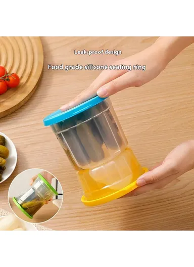 Hourglass Pickle Jar Dry Wet Separation Airtight Fridge Organizer for Kimchi Olives Pickled Vegetables (BPA Free, No FDA) - Yellow+Blue