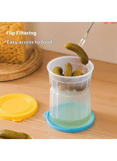 Hourglass Pickle Jar Dry Wet Separation Airtight Fridge Organizer for Kimchi Olives Pickled Vegetables (BPA Free, No FDA) - Green